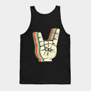 Rock On: Groovy Retro-Colored Rock And Roll Hand Sign for Music Lovers Tank Top